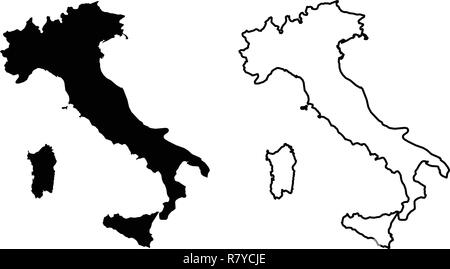 Simple (seulement les coins pointus) Carte de République Italienne dessin vectoriel. Projection de Mercator. Rempli et contours version. Illustration de Vecteur