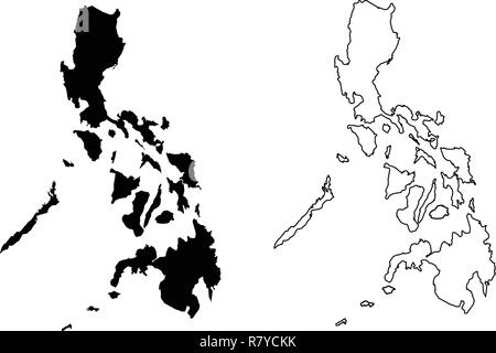 Simple (seulement les coins pointus) Carte des Philippines dessin vectoriel. Projection de Mercator. Rempli et contours version. Illustration de Vecteur