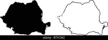 Simple (seulement les coins pointus) Carte de la Roumanie dessin vectoriel. Projection de Mercator. Rempli et contours version. Illustration de Vecteur