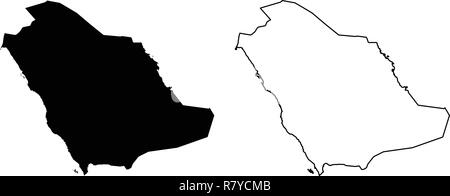 Simple (seulement les coins pointus) Carte - Royaume d'Arabie saoudite (KSA) dessin vectoriel. Projection de Mercator. Rempli et contours version. Illustration de Vecteur