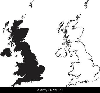 Simple (seulement les coins pointus) plan de - Royaume-Uni de Grande-Bretagne et d'Irlande du dessin vectoriel. Projection de Mercator. Rempli et contours vers Illustration de Vecteur