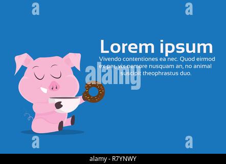 Les porcs mignon symbole de nouvel an chinois 2019 différentes poses joyeux noël fêtes concept plate horizontale copy space Illustration de Vecteur