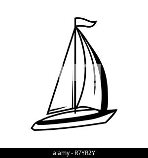 Yacht à voile noir et blanc. Illustration de Vecteur