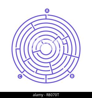 Ronde simple labyrinthe labyrinthe jeu pour enfants. L'un des puzzles de la série d'énigmes pour enfants Illustration de Vecteur