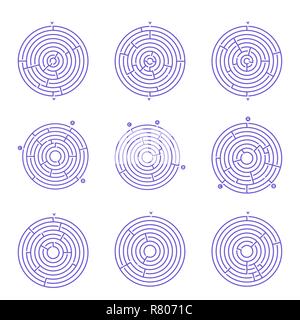 Jeu de labyrinthe jeux labyrinthe circulaire. Les énigmes façon fing ronde Illustration de Vecteur
