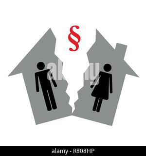 Le partage des biens au moment du divorce les pictogrammes l'homme et la femme dans une maison moitié EPS10 vector illustration Illustration de Vecteur