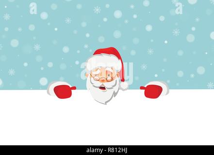 Santa Claus holding grande bannière. Vierge Noël bannière publicitaire. Bonne année l'arrière-plan. Santa Claus vector illustration. Illustration de Vecteur