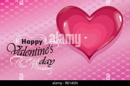 Belle carte postale, bannière. Nom de la Saint Valentin. Cœur tridimensionnel. Rouge. Vecteur. Illustration de Vecteur