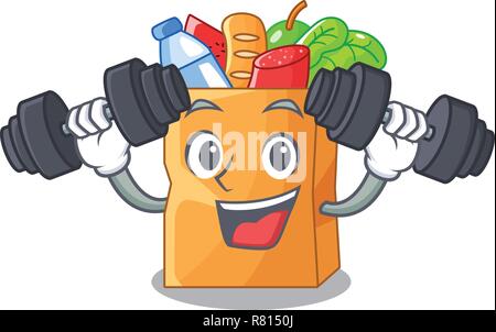 Forfait remise en forme sac de nourriture de la forme cartoon Illustration de Vecteur