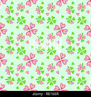 Papier peint, papier d'emballage, de modèle uniforme, cœur et trèfle, cloverleaves sur fond vert, Allemagne Banque D'Images