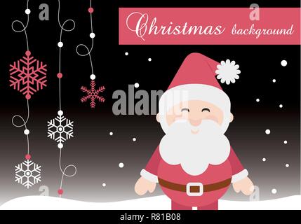 Joyeux Noël Père Noël Cute Vector Illustration Version Banner mur affiche Carte de souhaits fond bleu avec de la neige Illustration de Vecteur