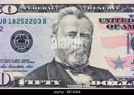 Ulysses S. Grant sur le projet de loi 50 dollars macro photo. United States of America service de détail. Banque D'Images