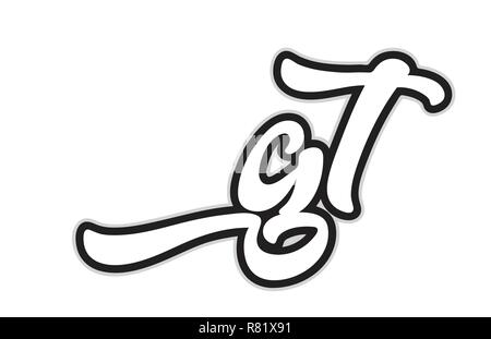 Conception de lettre alphabet noir et blanc combinaison gt g t approprié comme un logo pour une entreprise ou de l'entreprise Illustration de Vecteur
