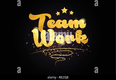 Le travail d'équipe word avec l'étoile et la couleur d'or adapté à l'icône de carte ou typographie logo design Illustration de Vecteur