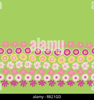 Spécial Printemps fleurs répéter vectoriel continu frontière. Frontière floral dessiné à la main jaune corail rose vert. Doodle scandinave télévision ditsy flower. Pour le printemps, summ Illustration de Vecteur