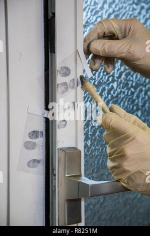 Des empreintes digitales sur une fenêtre, la médecine légale après un cambriolage, vol, Allemagne Banque D'Images