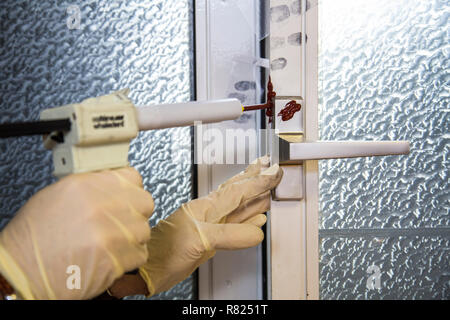 Marques d'outil sur une fenêtre, la médecine légale après un cambriolage, vol, Allemagne Banque D'Images