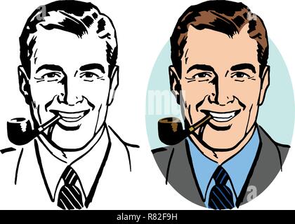 A smiling businessman fumant une pipe. Illustration de Vecteur