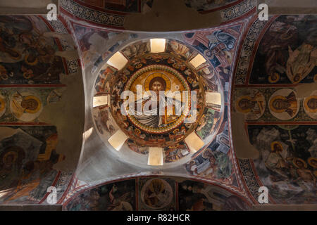 La représentation byzantine de Jésus Christ, dans le monastère grec-orthodoxe de Moni (Kaisarianis Kesariani), à Athènes, Grèce. Banque D'Images