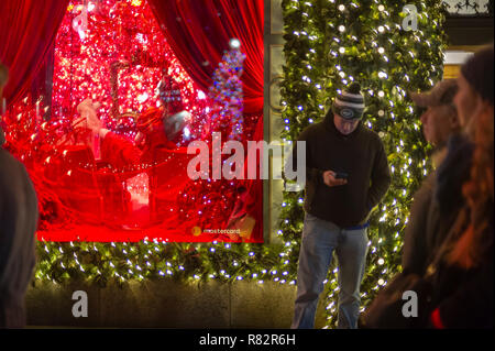 New York, NEW YORK/ USA- 11 décembre 2018 les vitrines de Noël à Shoppers de Saks Fifth Avenue sur la Cinquième Avenue à Manhattan, à New York le Mardi, Décembre 11, 2018. (© Richard B. Levine) Banque D'Images