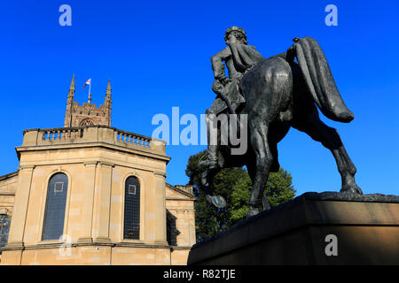 Bonnie Prince Charlie Statue, Derby cathedral church of All Saints, quartier de la cathédrale, le centre-ville de Derby, Derbyshire, Angleterre, RU Banque D'Images