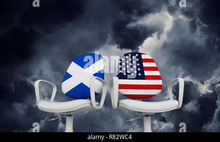 L'Ecosse et l'u des chaises. Relation international concept. Le Rendu 3D Banque D'Images