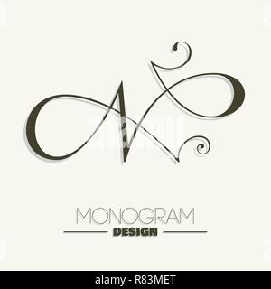 N Capital - lettrage main design monogram Illustration de Vecteur