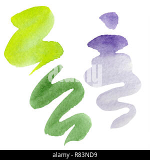 Green, chaux et violet papier aquarelle abstraite des formes splash. dessin isolé Résumé de l'aquarelle pour le fond, texture, motif de l'enrubanneuse. Banque D'Images