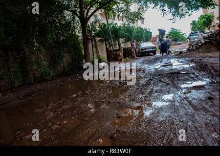 Le Mali, l'Afrique. Les flaques d'eau sale dans un village rural près de Bamako Banque D'Images