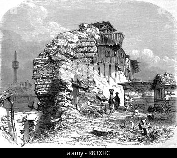 L'amélioration de la reproduction numérique, Ruines de l'ancien palais romain, Varna, Bulgarie, die Ruinen des alten rÃ mélange (Palast, Bulgarien, à partir d'un tirage original de l'année 1855 Banque D'Images