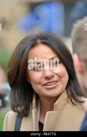 Heidi MP Allen (aujourd'hui indépendante, puis Con : South Cambridgeshire) sur College Green, Westminster, pour discuter le vote de confiance... Banque D'Images