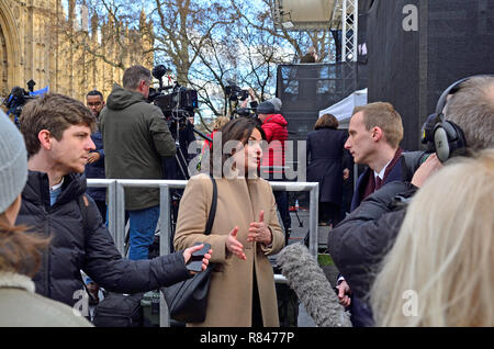 Heidi MP Allen (aujourd'hui indépendante, puis Con : South Cambridgeshire) sur College Green, Westminster, pour discuter le vote de confiance... Banque D'Images