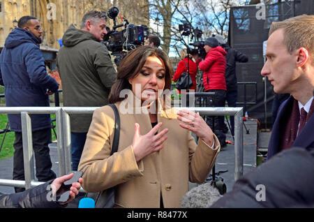 Heidi MP Allen (aujourd'hui indépendante, puis Con : South Cambridgeshire) sur College Green, Westminster, pour discuter le vote de confiance... Banque D'Images