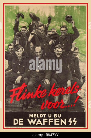 WAFFEN-SS Vintage WW2 1944 affiche de recrutement de la propagande néerlandaise invitant les volontaires à rejoindre la Waffen SS allemande nazie : "Votre place est toujours vacant dans la Waffen SS. Demandez à la Waffen SS' Recrutement nazie en Hollande la Seconde Guerre mondiale Seconde Guerre mondiale Banque D'Images