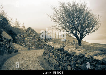 L'Irlande, le Connemara Heritage Centre, prefamine restauré cottage de Dan O'Hara qui a été forcé d'émigrer dans les années 1840 quand il a été expulsé de son hom Banque D'Images