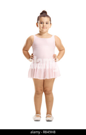 Portrait d'une petite fille dans un ballet rose dress posing isolé sur fond blanc Banque D'Images