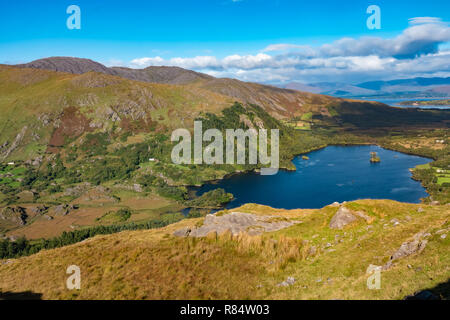 Glanmore Lake, le long de l'anneau de Beara, peu explorés et moins connue des touristes que l'Anneau du Kerry. Une beauté naturelle, paysages sauvages, Banque D'Images