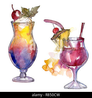 Verre à cocktail background illustration Aquarelle .set. Aquarelle Dessin aquarelle mode isolé. Banque D'Images