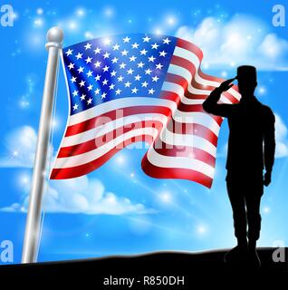 Patriotic American Flag Design Salut Soldat Illustration de Vecteur
