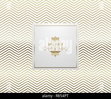 Noël arrière-plan avec motif en zigzag d'or brillant. Joyeux Noël texte et flocon de neige. Vector Illustration. Carte géométrique fond blanc. Illustration de Vecteur