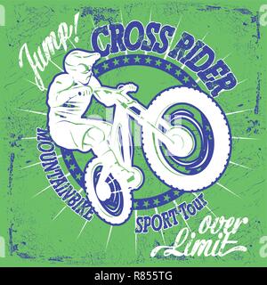 Biker jumping avec vtt sur fond texturé, image vectorielle Illustration de Vecteur
