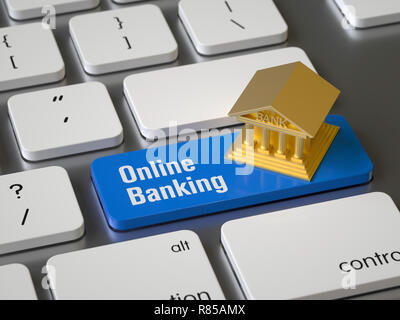 Services bancaires en ligne sur le clavier, rendu 3d,image conceptuelle. Banque D'Images
