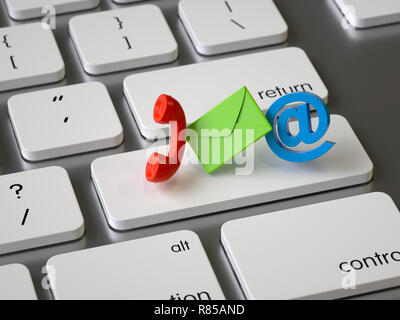 Clé de contact sur le clavier, rendu 3d,image conceptuelle. Banque D'Images