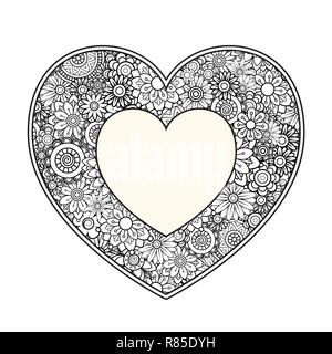 Coeur avec motif floral. Valentines Day coloring page adultes. Vector illustration Illustration de Vecteur