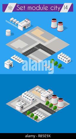 3D Construction industrie construction d'infographies isométrique de télévision design avec paysage urbain et industriel des bâtiments d'usine et vector illustrat Illustration de Vecteur