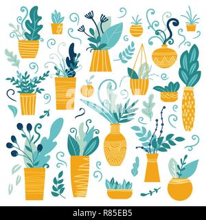 Vector collection de plante d'isolé sur fond blanc. Illustration de l'office à l'intérieur et de plantes en pots. Éléments de conception. Style moderne Illustration de Vecteur