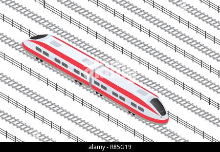 Isométrique Illustration train à grande vitesse sur les pistes dans le quartier Illustration de Vecteur