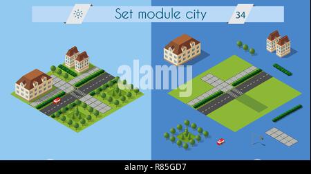 3D isométrique jeu rétro module urbain de la ville pour la construction et la modélisation de la conception créative de megapolis web design et présentations Illustration de Vecteur