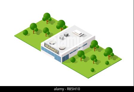 Boutique supermarché dimensions 3D Construction d'architecture moderne de construction urbaine. Carte dessin paysage Conception technique Vue d'en haut Illustration de Vecteur