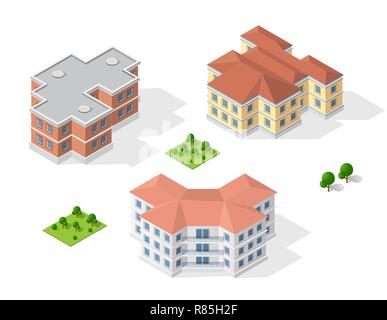 3D isométrique des dimensions de l'architecture moderne de construction urbaine. Carte dessin paysage Conception technique Vue d'en haut Illustration de Vecteur